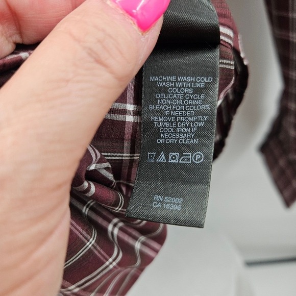 Claiborne Mens Long Sleeve Button Up Plaid Shirt Burgundy White Checkered L - Picture 8 of 12
